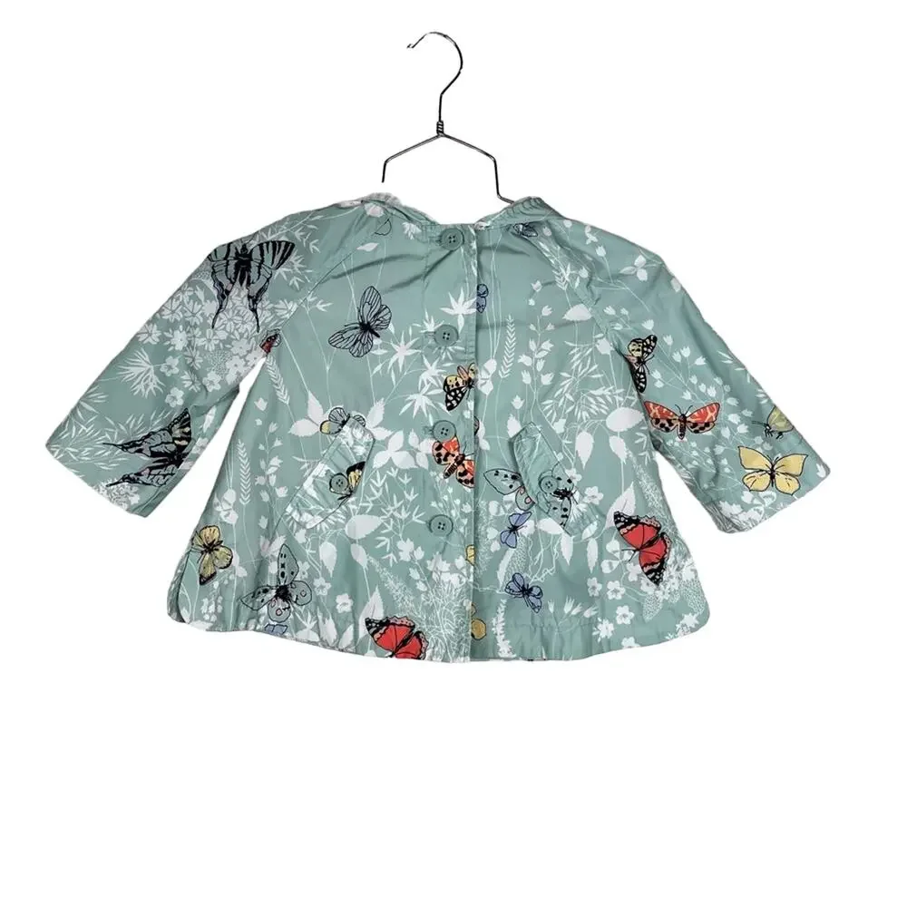 BABY GAP | Girl's Jacket Butterfly Print Raincoat With Hood Mint Green 24 Months